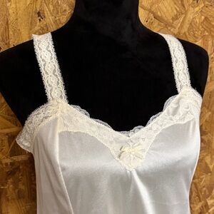 VTG Greenco Maid Ivory Satin Babydoll Cami Lace & Bow Lingerie Tank Top Sexy 6